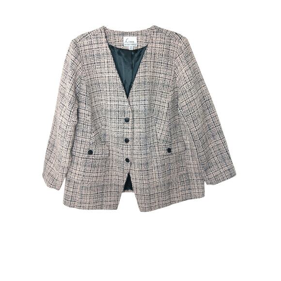 Linea by Louis Dell’Olio 20W Blazer Jacket Pink Black Tweed Textured Pockets - Picture 2 of 14